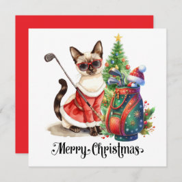 Tarjeta Festiva Navidades de golf con temática de Gato Golfer Siam