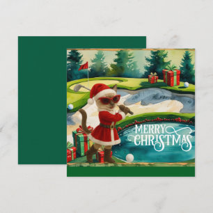 Tarjeta Festiva Navidades de golf con temática de Gato Golfer Siam