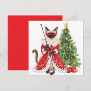 Tarjeta Festiva Navidades de golf con temática de Gato Golfer Siam