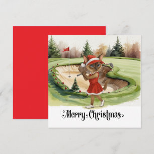 Tarjeta Festiva Navidades de golf con temática de Gato Golfer Siam