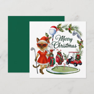 Tarjeta Festiva Navidades de golf con temática de Gato Golfer Siam