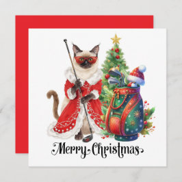 Tarjeta Festiva Navidades de golf con temática de Gato Golfer Siam