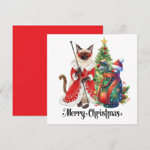 Tarjeta Festiva Navidades de golf con temática de Gato Golfer Siam