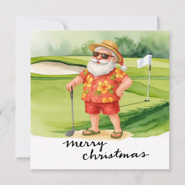 Tarjeta Festiva Navidades de golf de Santa Claus Tema (Anverso)