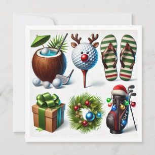 Tarjeta Festiva Navidades de golf en julio para golfistas con Sant