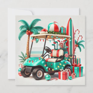 Tarjeta Festiva Navidades de golf en julio para golfistas con Sant