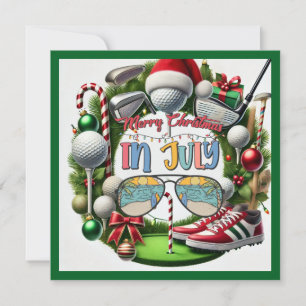 Tarjeta Festiva Navidades de golf en julio para golfistas con Sant