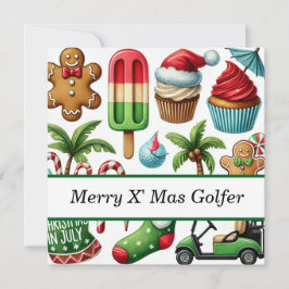Tarjeta Festiva Navidades de golf en julio para golfistas con Sant