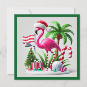 Tarjeta Festiva Navidades de golf en julio para golfistas con Sant