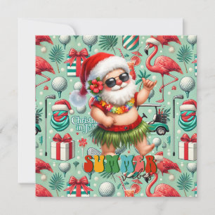 Tarjeta Festiva Navidades de golf en julio para golfistas con Sant