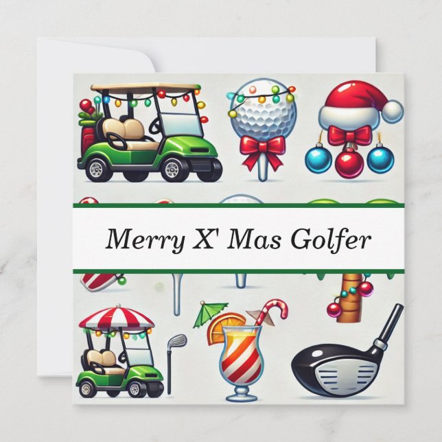 Tarjeta Festiva Navidades de golf en julio para golfistas con Sant (Anverso)
