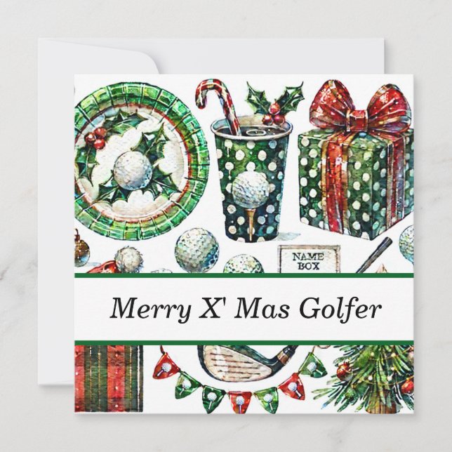 Tarjeta Festiva Navidades de golf en julio para golfistas con Sant (Anverso)