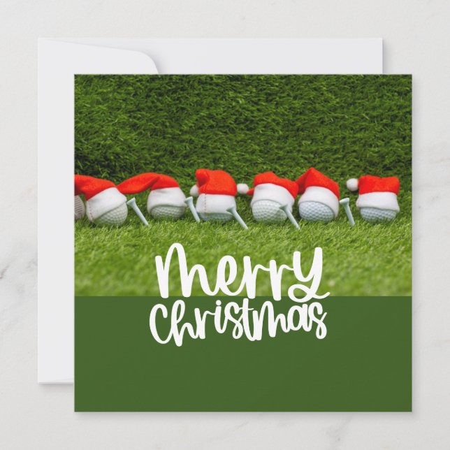 Tarjeta Festiva Navidades de golf gorra con balón de golf y sombre (Anverso)