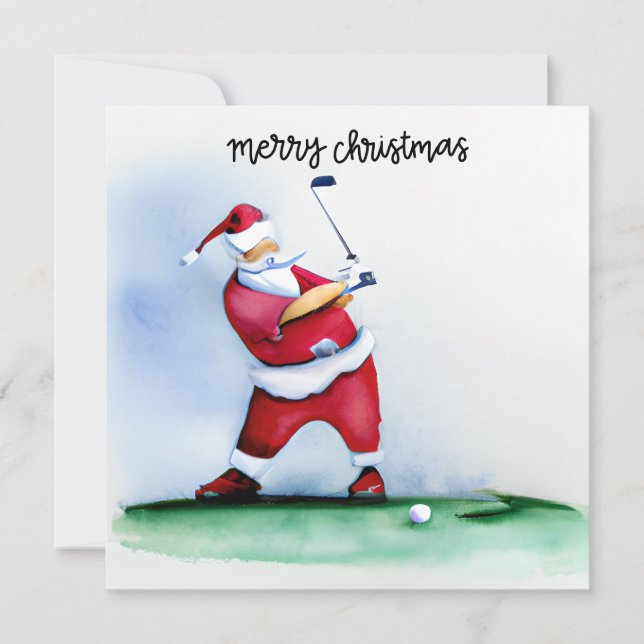 Tarjeta Festiva Navidades de golf Santa Claus está jugando golf en (Anverso)