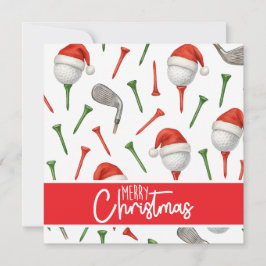 Tarjeta Festiva Navidades de golf Santa Hat Red y Green Tees