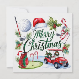 Tarjeta Festiva Navidades de golf temáticos para acuarela de Golfe