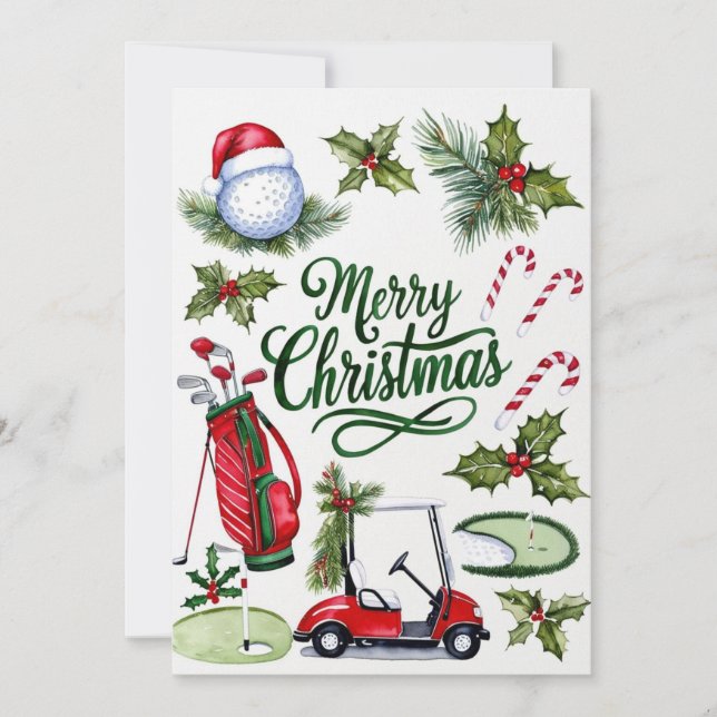 Tarjeta Festiva Navidades de golf temáticos para acuarela de Golfe (Anverso)