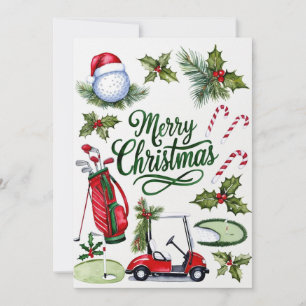 Tarjeta Festiva Navidades de golf temáticos para acuarela de Golfe