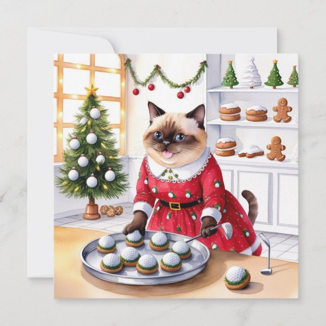 Tarjeta Festiva Navidades de golf temáticos para Cat Lover Golfer (Anverso)