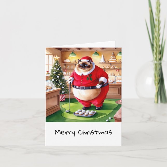 Tarjeta Festiva Navidades de golf temáticos para Cat Lover Golfer (Anverso)