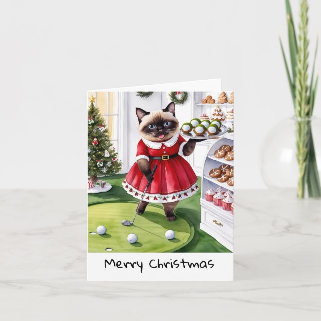 Tarjeta Festiva Navidades de golf temáticos para Cat Lover Golfer (Anverso)
