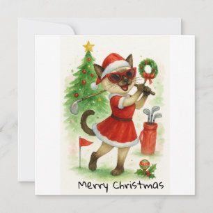 Tarjeta Festiva Navidades de golf temáticos para Cat Lover Golfer