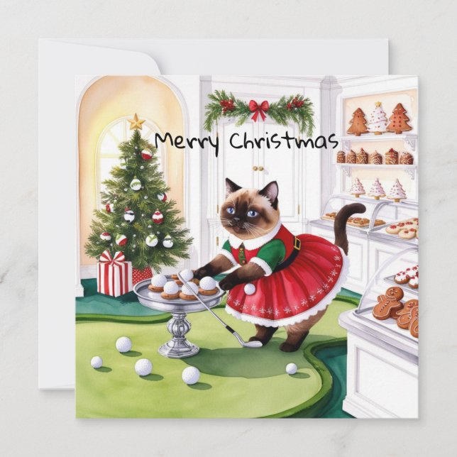 Tarjeta Festiva Navidades de golf temáticos para Cat Lover Golfer (Anverso)