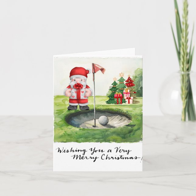 Tarjeta Festiva Navidades de golf temáticos para golfistas en curs (Anverso)