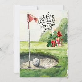 Tarjeta Festiva Navidades de golf temáticos para golfistas en curs