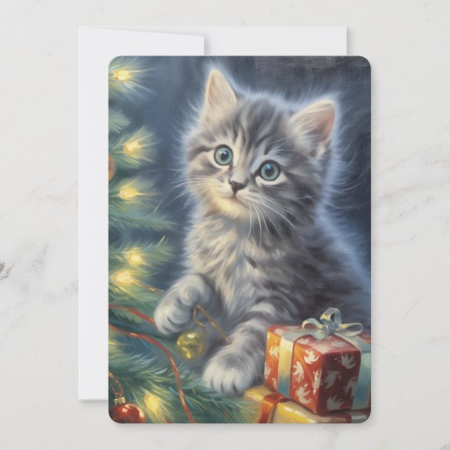 Tarjeta Festiva Navidades de Gray Kitten (Anverso)