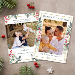 Tarjeta Festiva Navidades de Greenery Gold Holly Berries 2 Foto<br><div class="desc">Greenery Gold Navidades Holly Berries 2 Tarjeta de vacaciones fotográficas</div>