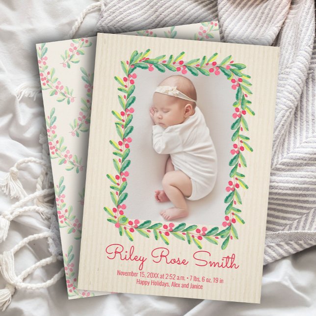 Tarjeta Festiva Navidades de Greenery Wreath anuncian el nacimient (Subido por el creador)