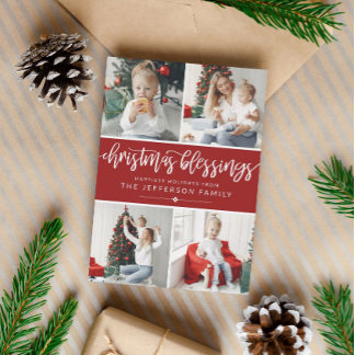 Tarjeta Festiva Navidades de guión de pincel Collage de fotos de b