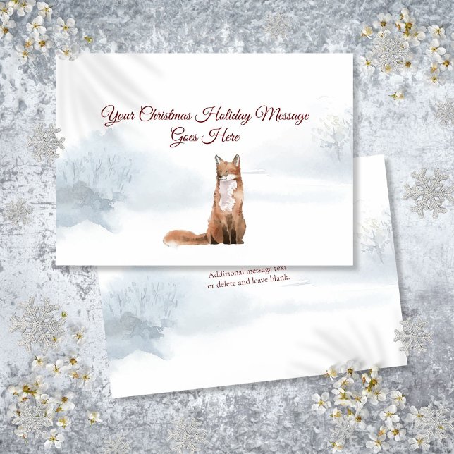 Tarjeta Festiva Navidades de guión elegantes de Fox de invierno pe (Personalized Winter Fox Elegant Script Christmas Holiday Card)