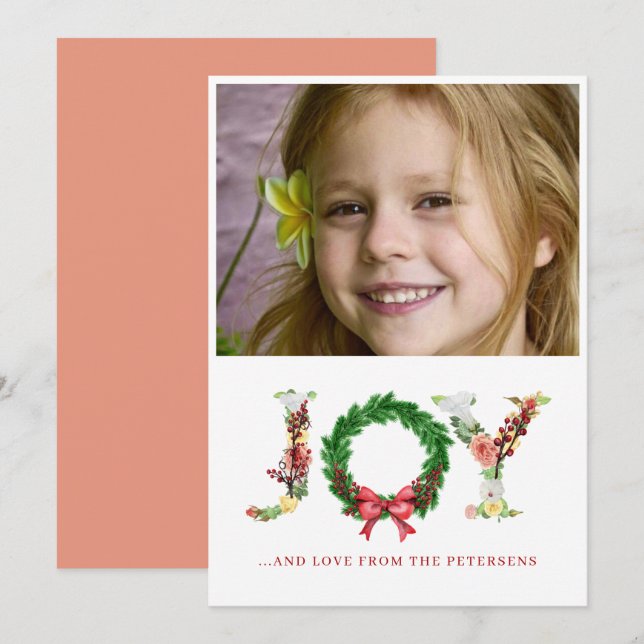 Tarjeta Festiva Navidades de guión jovial personalizado de flores (Anverso / Reverso)
