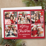 Tarjeta Festiva Navidades de guiones de pincel 5 Rojo foto<br><div class="desc">Guión de pincel moderno Feliz Navidad 5 Tarjeta de vacaciones de Collage de fotos - Rojo</div>