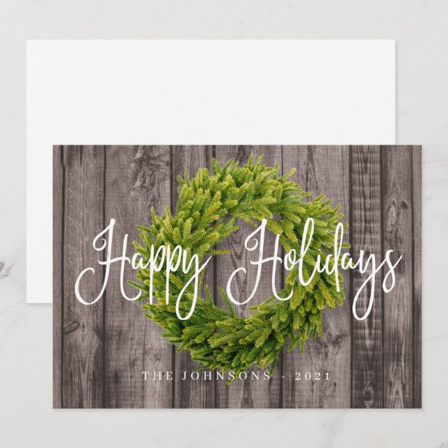 Tarjeta Festiva Navidades de guirnaldas botánicas rústicas (Anverso / Reverso)