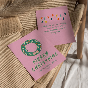 Tarjeta Festiva Navidades de guirnaldas pintorescas de color rosa 