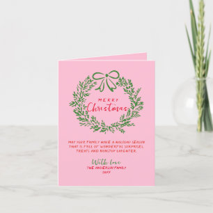 Tarjeta Festiva Navidades de guirnaldas rojas de color verde rosa