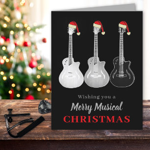 Tarjeta Festiva Navidades de guitarra Guay en blanco y negro