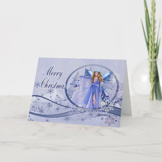 Tarjeta Festiva Navidades de hadas azules (Anverso)