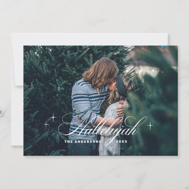 Tarjeta Festiva Navidades de Hallelujah | Elegante foto religiosa (Anverso)