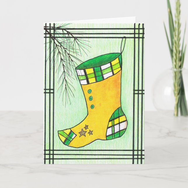 Tarjeta Festiva Navidades de Hanbok amarillos haciendo cola (Anverso)