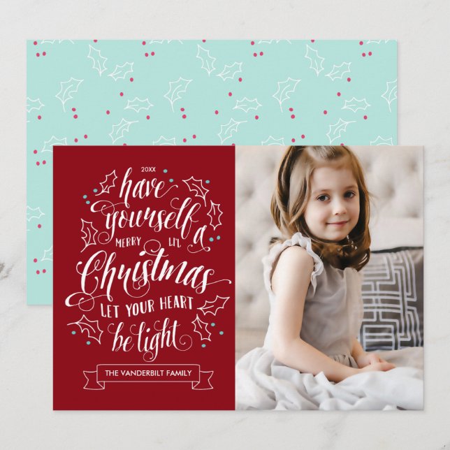 Tarjeta Festiva Navidades de Hand Lettered Merry Li 1 festividad f (Anverso / Reverso)