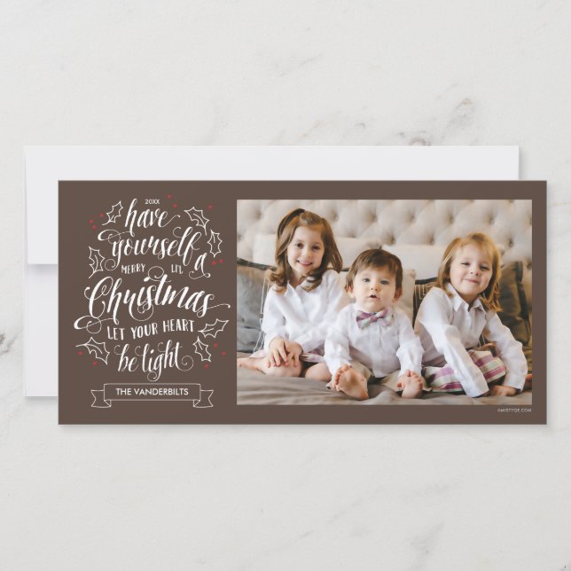 Tarjeta Festiva Navidades de Hand Lettered Merry Li a un lado (Anverso)