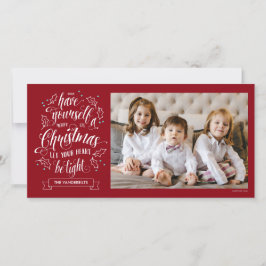 Tarjeta Festiva Navidades de Hand Lettered Merry Li a un lado