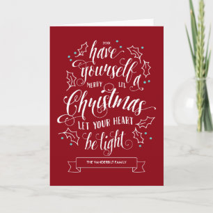 Tarjeta Festiva Navidades de Hand Lettered Merry Li doblan saludos