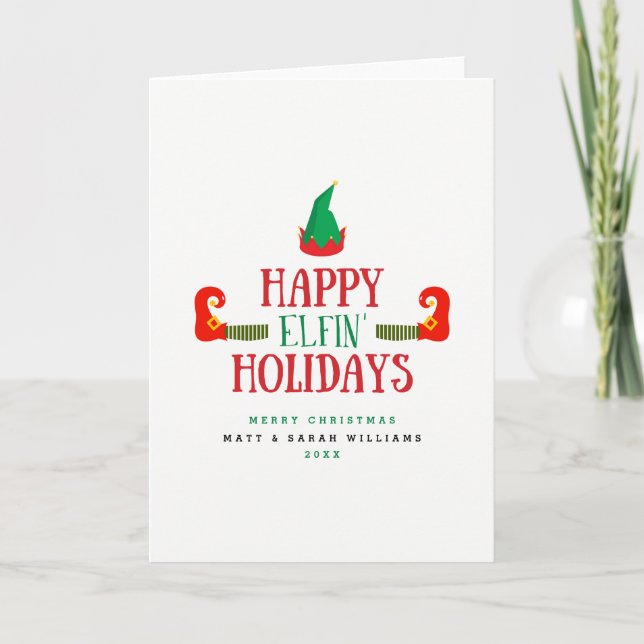 Tarjeta Festiva Navidades de Happy Elfin Holidays (Anverso)