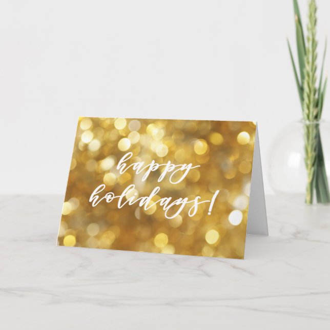Tarjeta Festiva Navidades de Happy Holidays Gold Sparkles (Anverso)