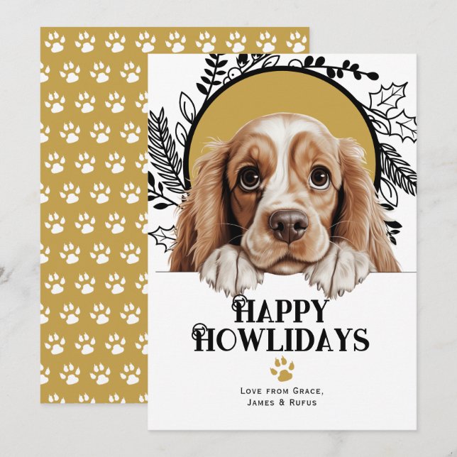 Tarjeta Festiva Navidades de Happy Howlidays American Cocker Spani (Anverso / Reverso)